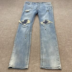 MNML Jeans Mens Size 36x34 Blue Slim Distressed Stretch Denim Rocker Minimal